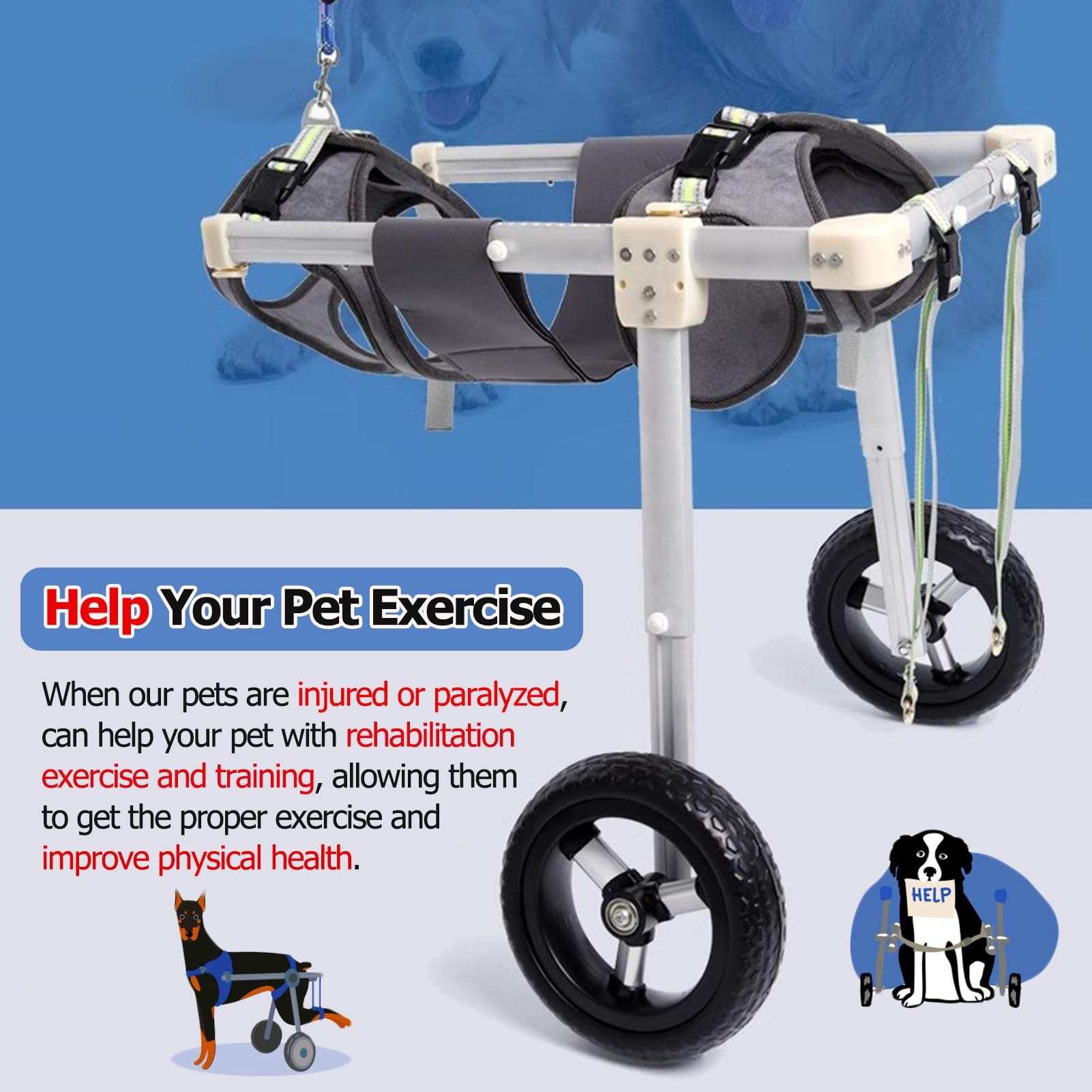 犬用 車いす アルミ製 調整可能 Amazon.co.jp: 大型犬用調節可能な犬用車いす – 軽量2輪アルミカート